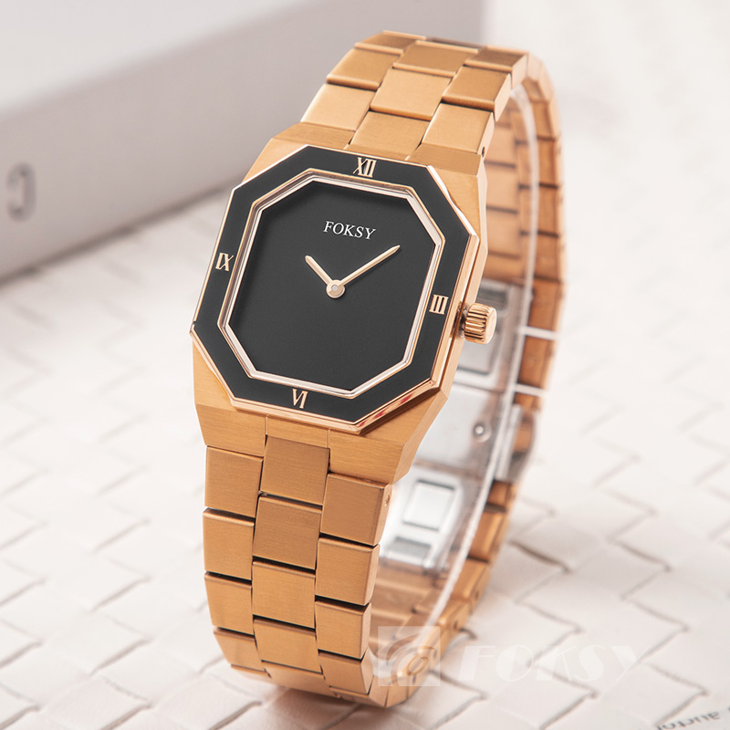 Custom Women Quartz Watch Octagonal Dial Stainless Steel Strap 3ATM Customizable Watch 229-7-1001