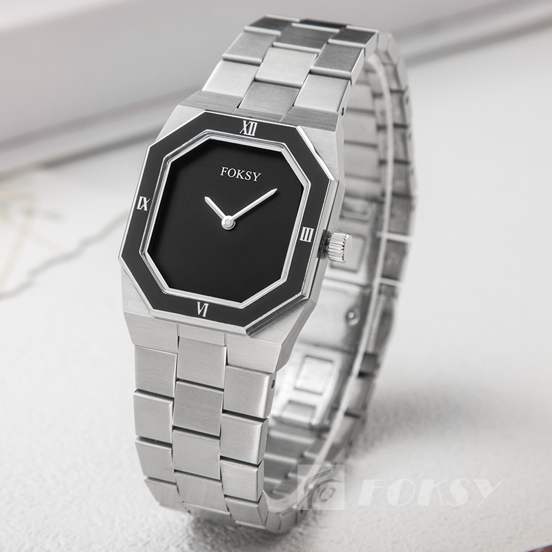 Custom Women Quartz Watch Octagonal Dial Stainless Steel Strap 3ATM Customizable Watch 229-7-1001