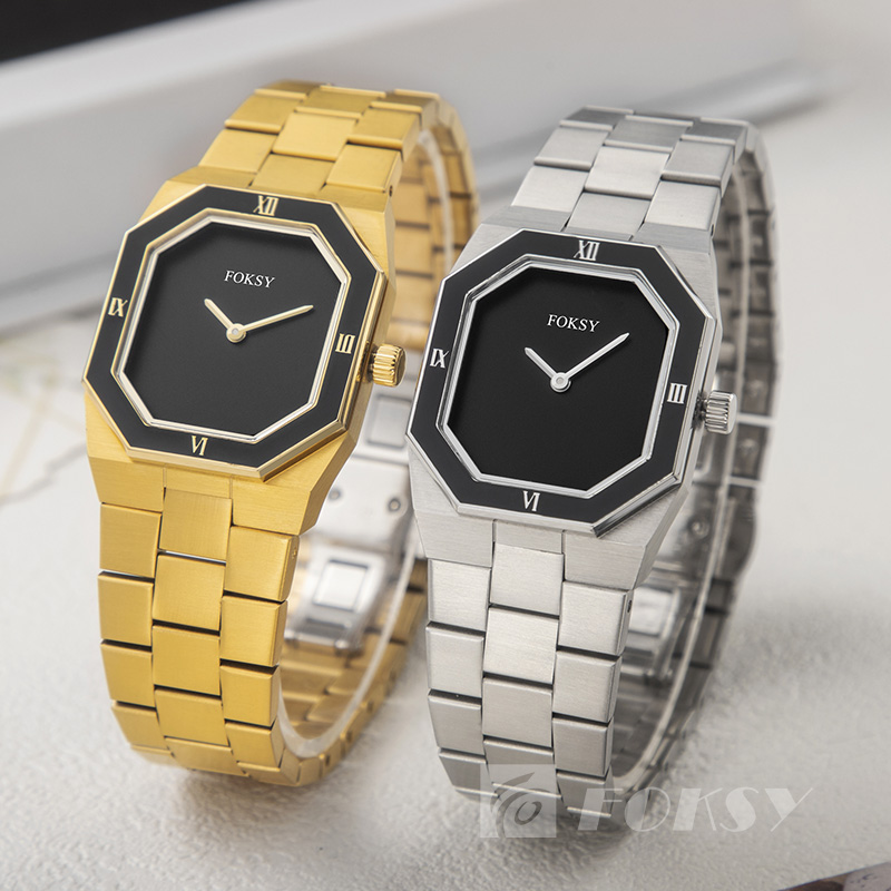 Custom Women Quartz Watch Octagonal Dial Stainless Steel Strap 3ATM Customizable Watch 229-7-1001