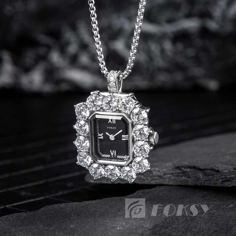 Custom Women Watch Quartz Watch Roman Necklace Ring Watch Diamond-Encrusted Stainless Steel/Leather 3ATM Customizable Set Watch 676-7-1001