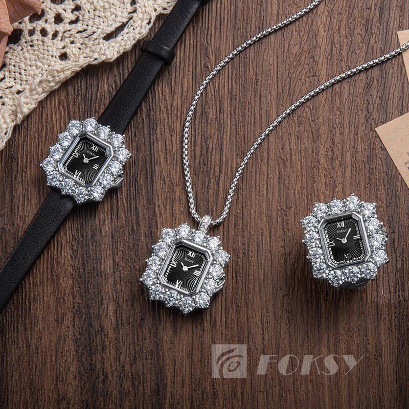 Custom Women Watch Quartz Watch Roman Necklace Ring Watch Diamond-Encrusted Stainless Steel/Leather 3ATM Customizable Set Watch 676-7-1001