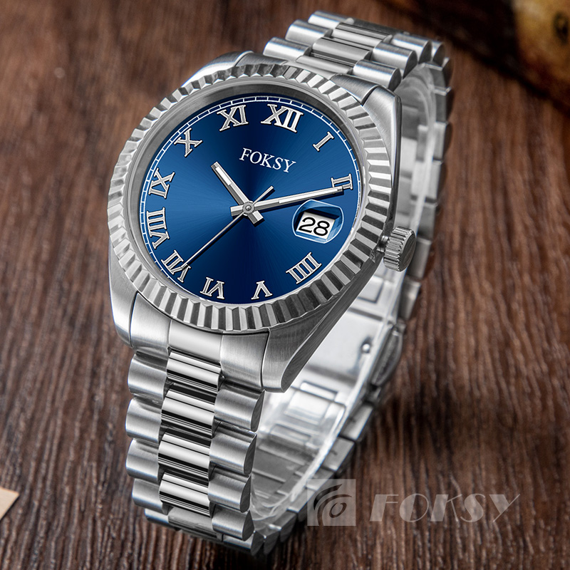 Custom Men Watch Quartz Watch Roman Watch Stainless Steel 5ATM Luminous Date Customizable Watch 583S-7-1066