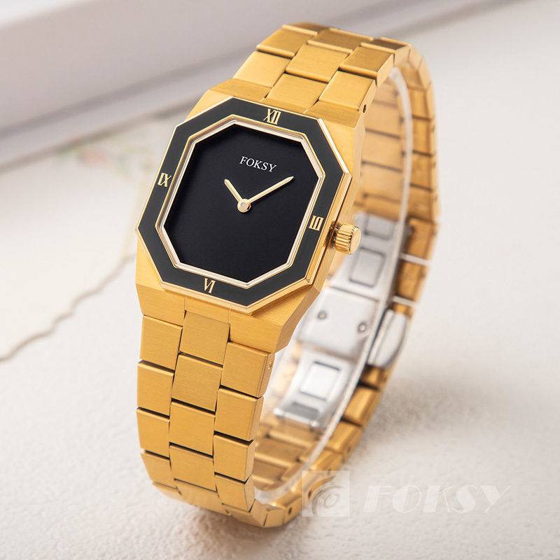 Custom Women Quartz Watch Octagonal Dial Stainless Steel Strap 3ATM Customizable Watch 229-7-1001