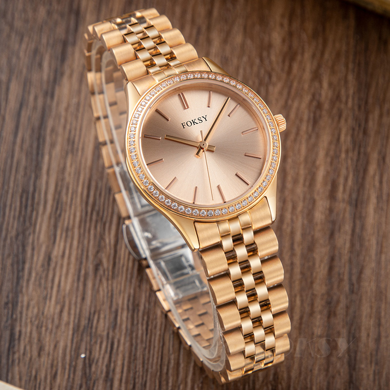 Custom Women Watch Quartz Watch Stainless Steel Diamond Bezel 5ATM Custom Logo 205-7-1019