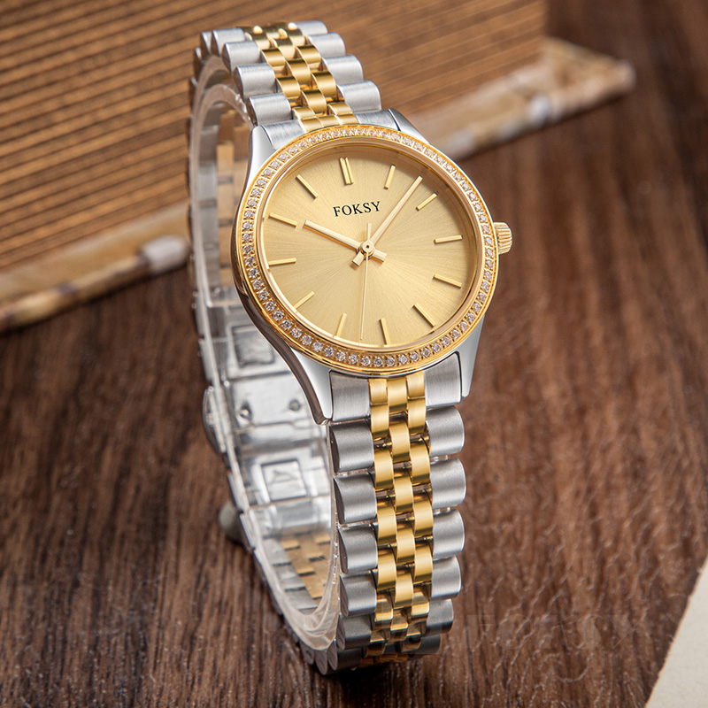 Custom Women Watch Quartz Watch Stainless Steel Diamond Bezel 5ATM Custom Logo 205-7-1019