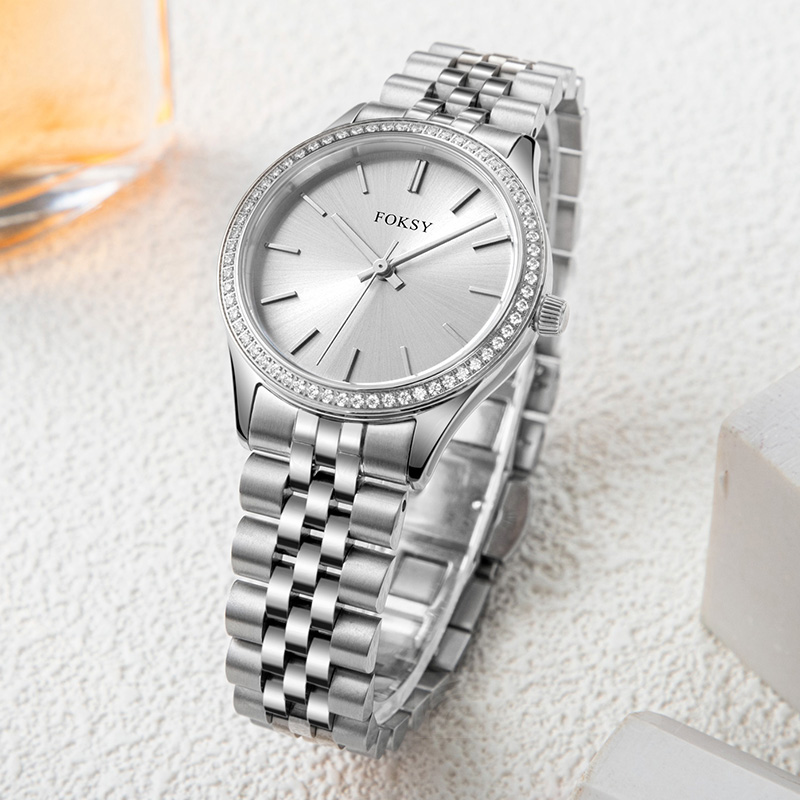 Custom Women Watch Quartz Watch Stainless Steel Diamond Bezel 5ATM Custom Logo 205-7-1019