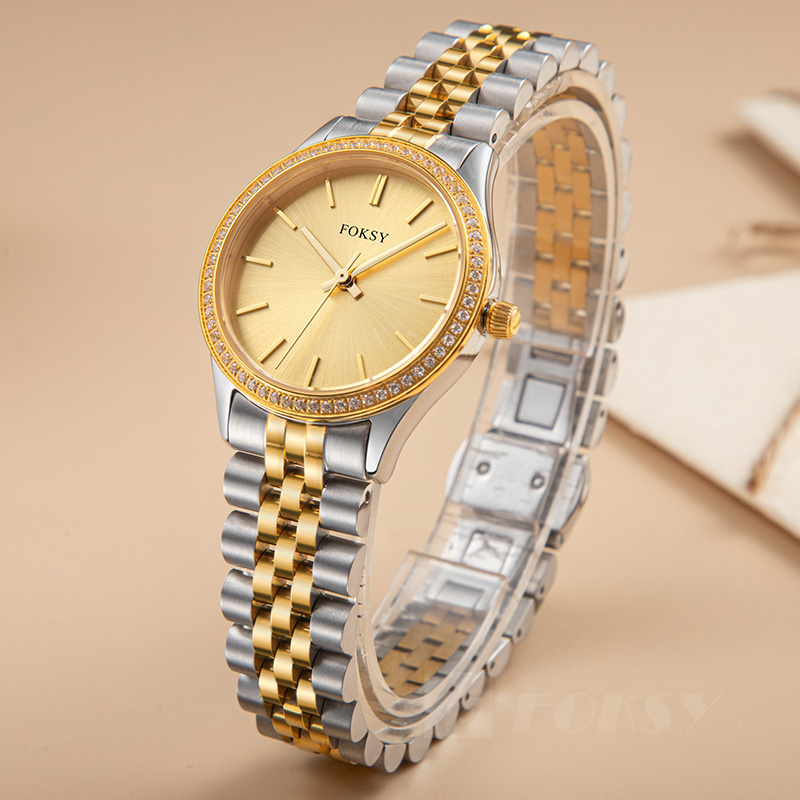 Custom Women Watch Quartz Watch Stainless Steel Diamond Bezel 5ATM Custom Logo 205-7-1019