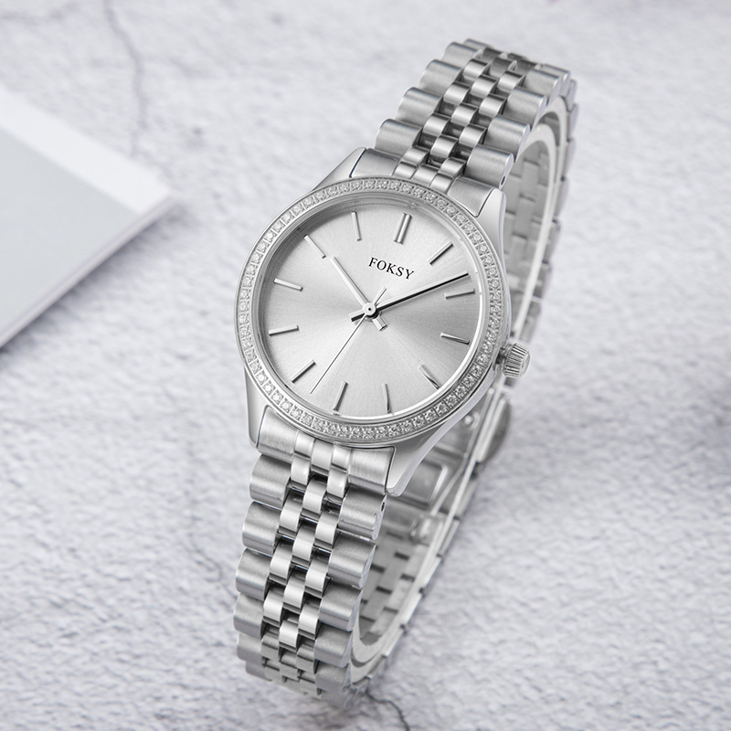 Custom Women Watch Quartz Watch Stainless Steel Diamond Bezel 5ATM Custom Logo 205-7-1019