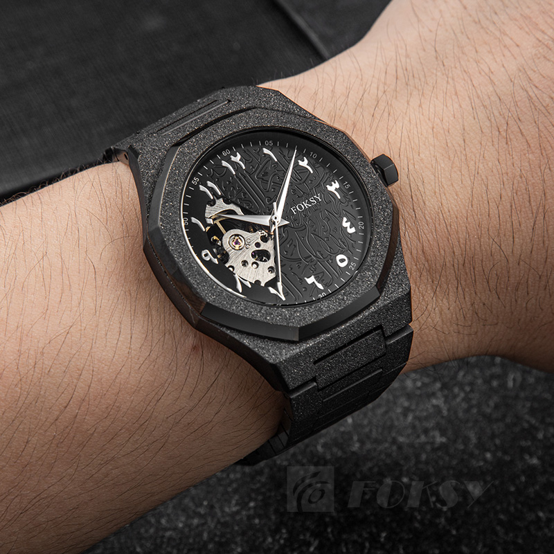 Custom Men Watch Automatic Watch Stainless Steel Skeleton Design 5ATM Custom Logo 256J-6-1237