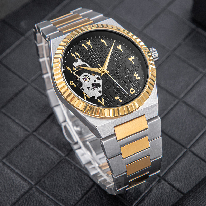 Custom Men Watch Automatic Watch Stainless Steel 5ATM Leisure Fashion Skeleton Dial Calendar Watch 644-6-1010