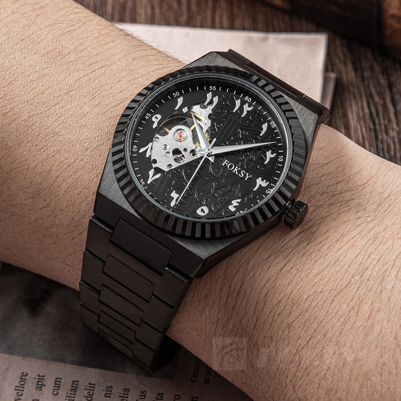 Custom Men Watch Automatic Watch Stainless Steel 5ATM Leisure Fashion Skeleton Dial Calendar Watch 644-6-1010