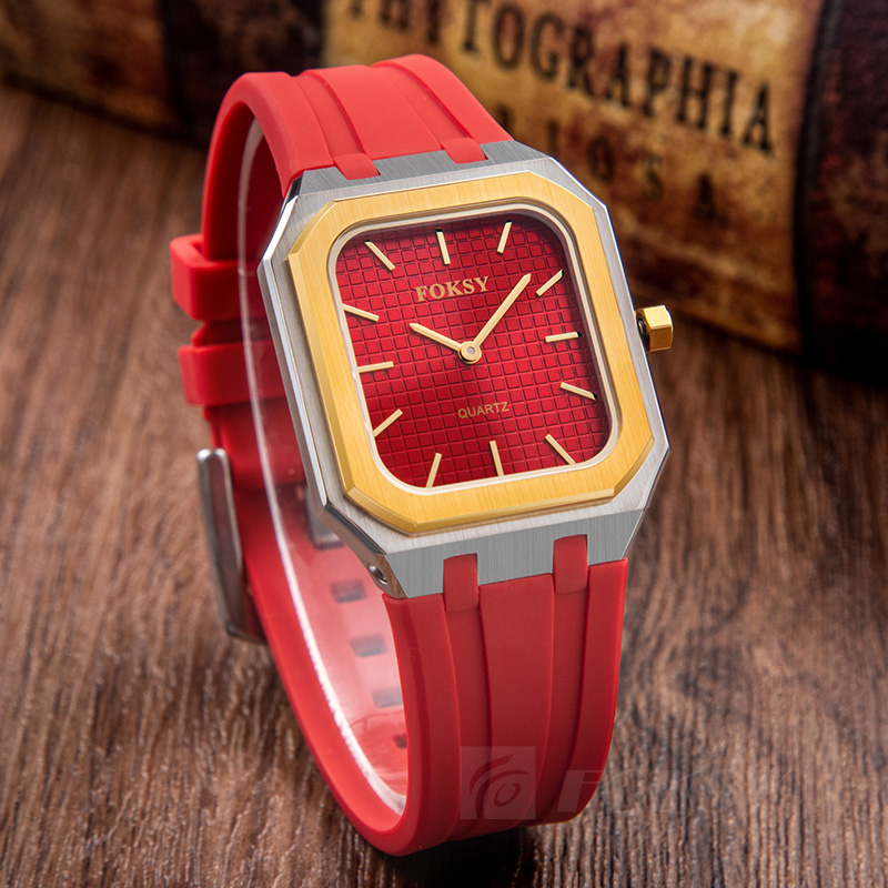 Custom Unisex Men Women Watch Quartz Watch Silicone Strap Stainless Steel 5ATM Leisure Fashion Square Watch 627-7-1001