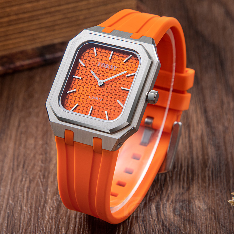 Custom Unisex Men Women Watch Quartz Watch Silicone Strap Stainless Steel 5ATM Leisure Fashion Square Watch 627-7-1001
