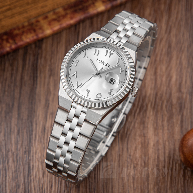 Custom Women Watch Quartz Watch Stainless Steel 5ATM Luminous Date Arabic Watch 233-7-1004