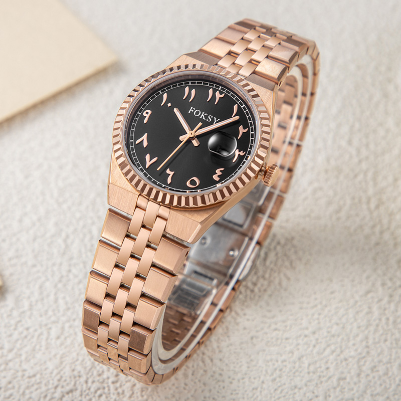 Custom Women Watch Quartz Watch Stainless Steel 5ATM Luminous Date Arabic Watch 233-7-1004
