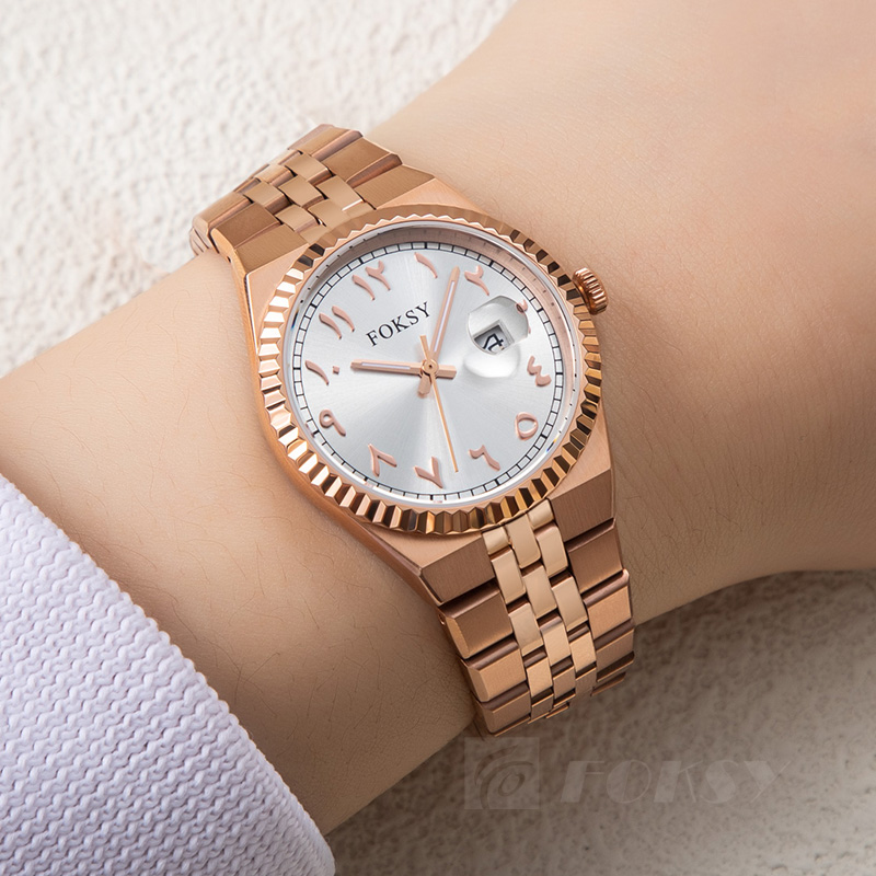 Custom Women Watch Quartz Watch Stainless Steel 5ATM Luminous Date Arabic Watch 233-7-1004