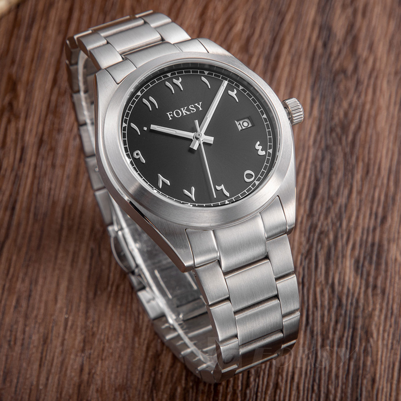 Custom Men Watch Quartz Watch Stainless Steel 5ATM Luminous Date Arabic Watch 686-7-1002