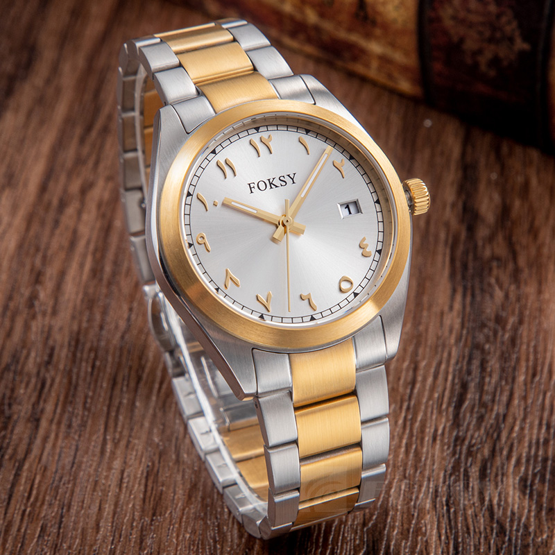 Custom Men Watch Quartz Watch Stainless Steel 5ATM Luminous Date Arabic Watch 686-7-1002