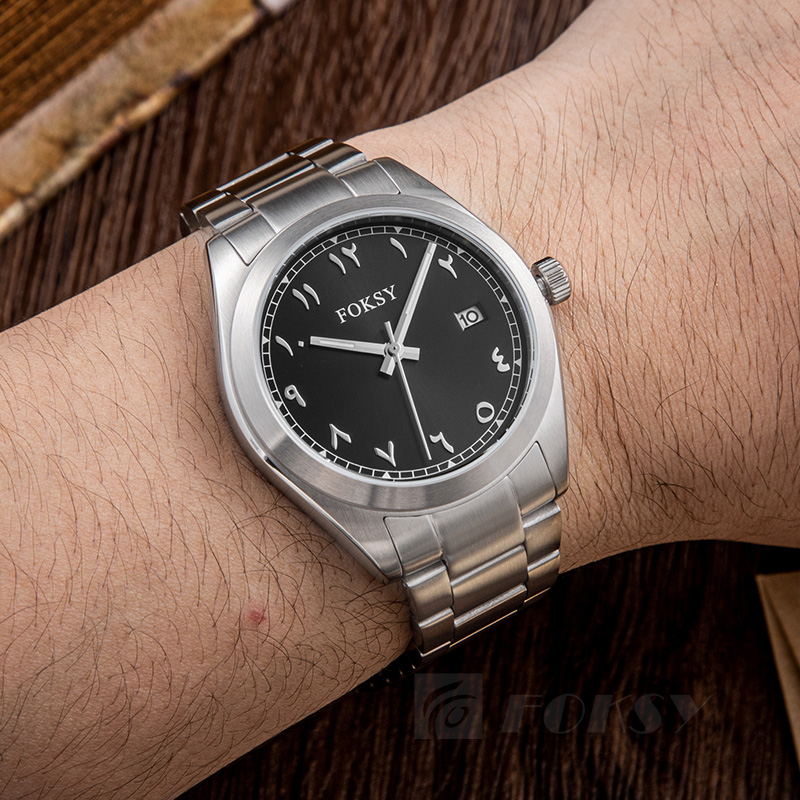 Custom Men Watch Quartz Watch Stainless Steel 5ATM Luminous Date Arabic Watch 686-7-1002