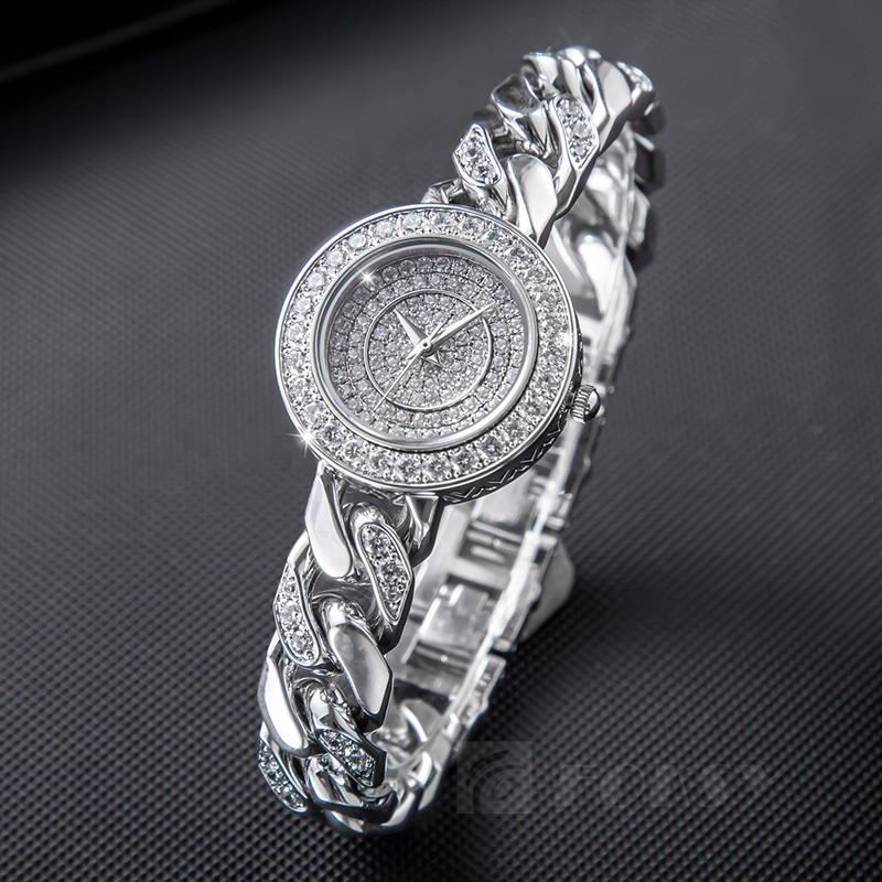 Custom Women Watch Quartz Watch Stainless Steel 5ATM Luxury Diamond Bracelet Watch W0181