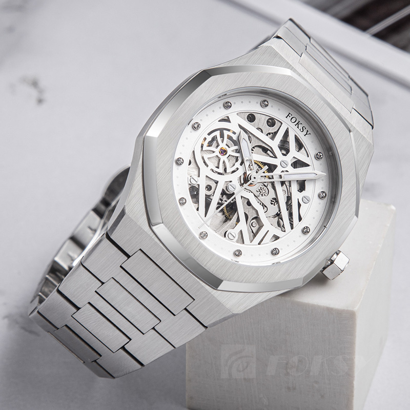 Custom Men Watch Automatic Watch Stainless Steel Silicone 5ATM Luminous Skeleton Watch 256-6-1037