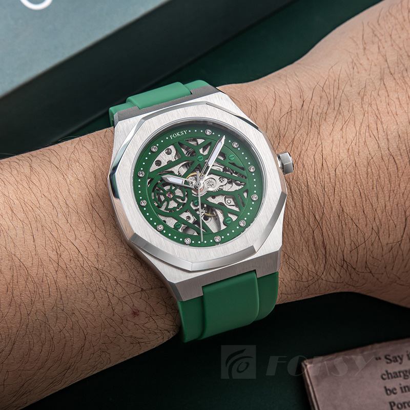 Custom Men Watch Automatic Watch Stainless Steel Silicone 5ATM Luminous Skeleton Watch 256-6-1037