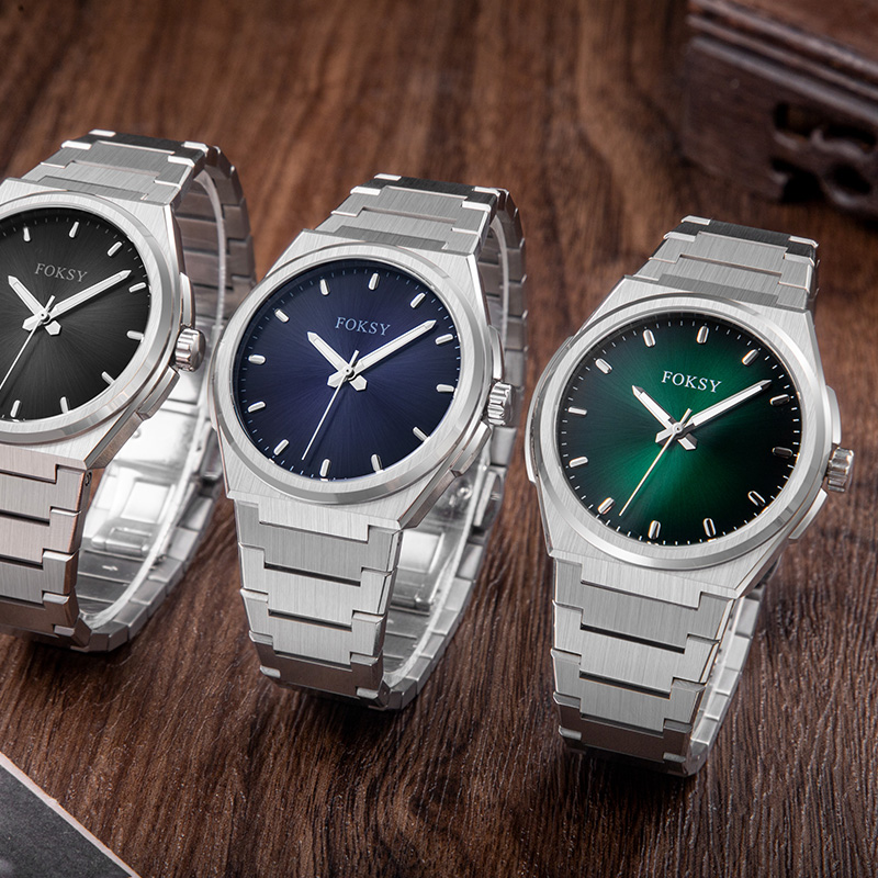 Custom Men Watch Quartz Watch Stainless Steel Silicone 5ATM Luxury Gradient Dial Watch 632-7-1049