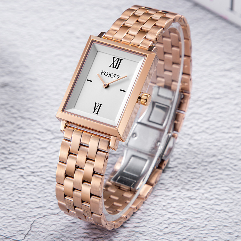 Custom Women Watch Quartz Watch Stainless Steel Leather 3ATM Luxury Roman Dial Square Watch 204-7-1014
