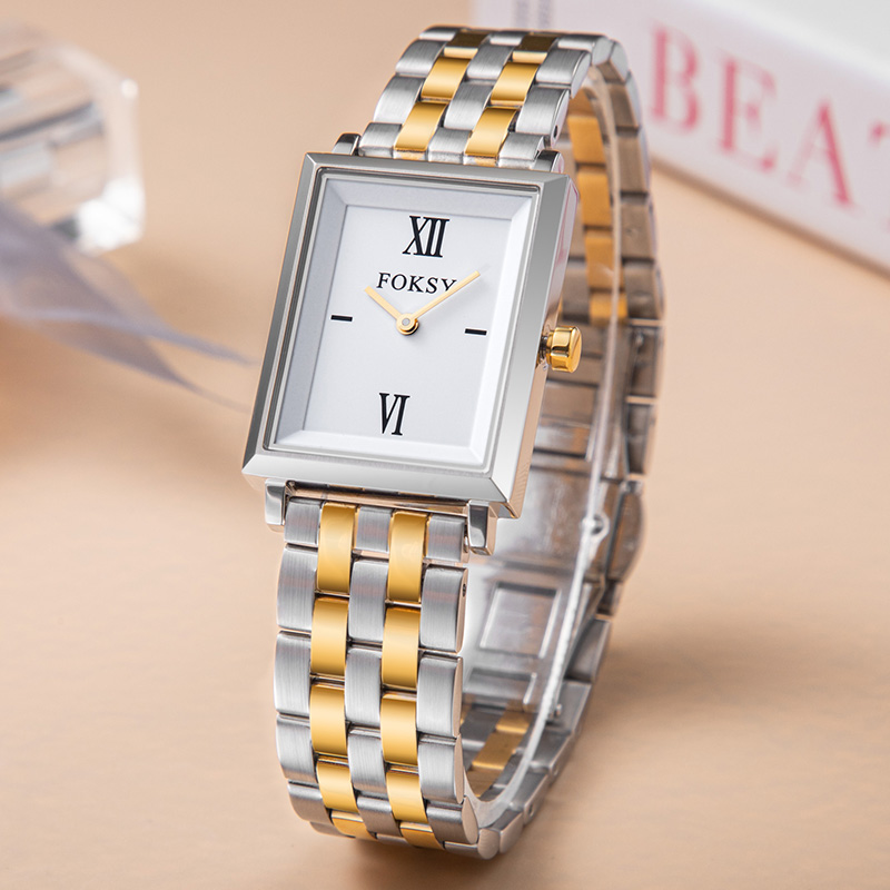 Custom Women Watch Quartz Watch Stainless Steel Leather 3ATM Luxury Roman Dial Square Watch 204-7-1014