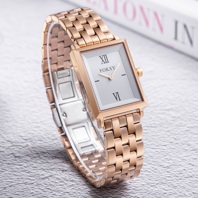 Custom Women Watch Quartz Watch Stainless Steel Leather 3ATM Luxury Roman Dial Square Watch 204-7-1014