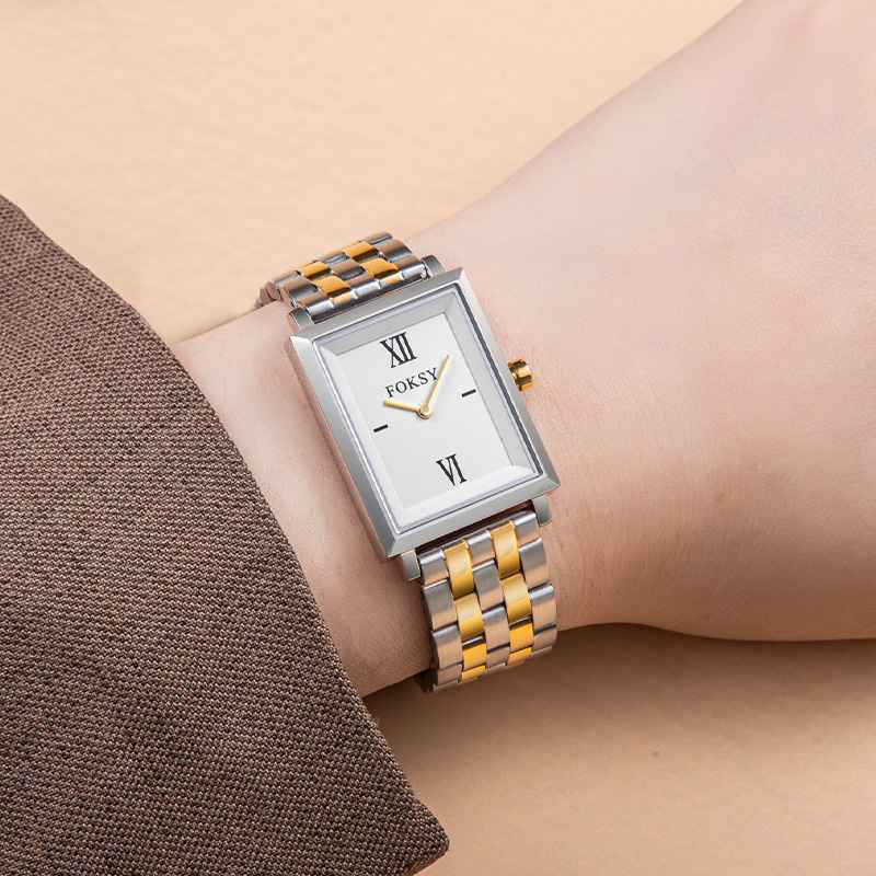 Custom Women Watch Quartz Watch Stainless Steel Leather 3ATM Luxury Roman Dial Square Watch 204-7-1014