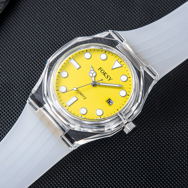 Custom Men Watch Quartz Watch Silicone Plastic 3ATM Luxury Transparent Case Date Watch K030-7-1001