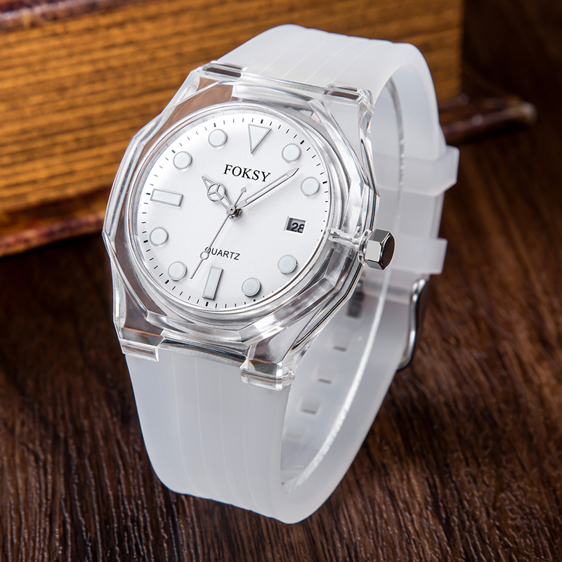 Custom Men Watch Quartz Watch Silicone Plastic 3ATM Luxury Transparent Case Date Watch K030-7-1001