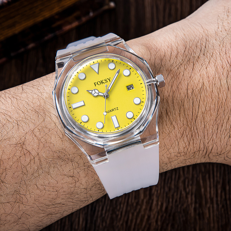 Custom Men Watch Quartz Watch Silicone Plastic 3ATM Luxury Transparent Case Date Watch K030-7-1001
