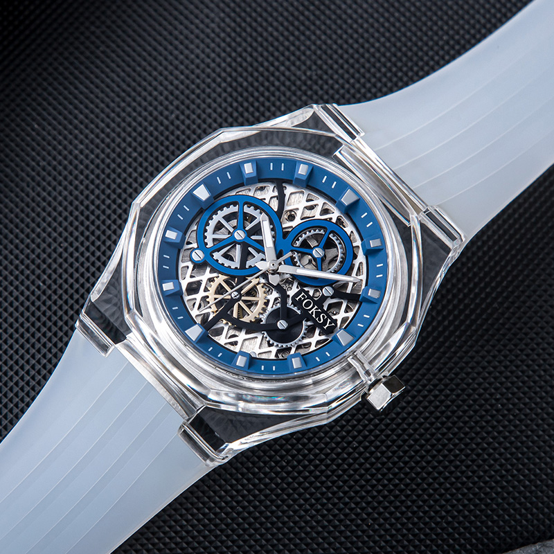 Custom Men Watch Automatic Watch Silicone Plastic 3ATM Luminous Skeleton Watch K030-6-1002