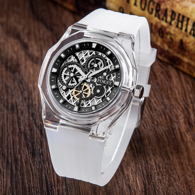 Custom Men Watch Automatic Watch Silicone Plastic 3ATM Luminous Skeleton Watch K030-6-1002
