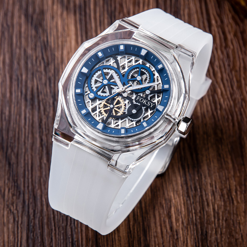 Custom Men Watch Automatic Watch Silicone Plastic 3ATM Luminous Skeleton Watch K030-6-1002