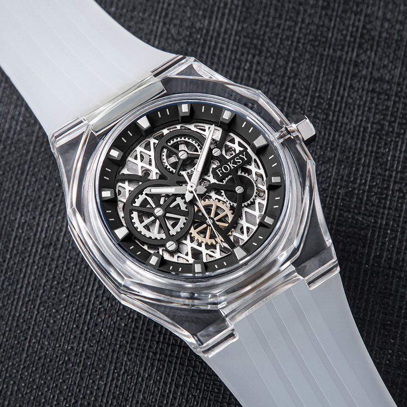 Custom Men Watch Automatic Watch Silicone Plastic 3ATM Luminous Skeleton Watch K030-6-1002