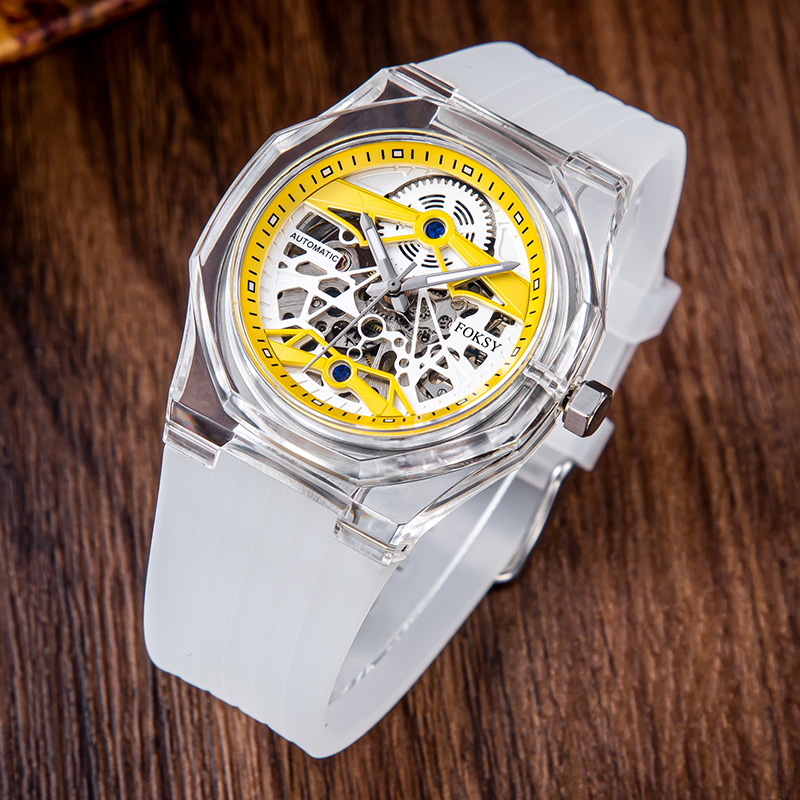 Custom Men Watch Automatic Watch Silicone Plastic 3ATM Luminous Skeleton Watch K030-6-1003