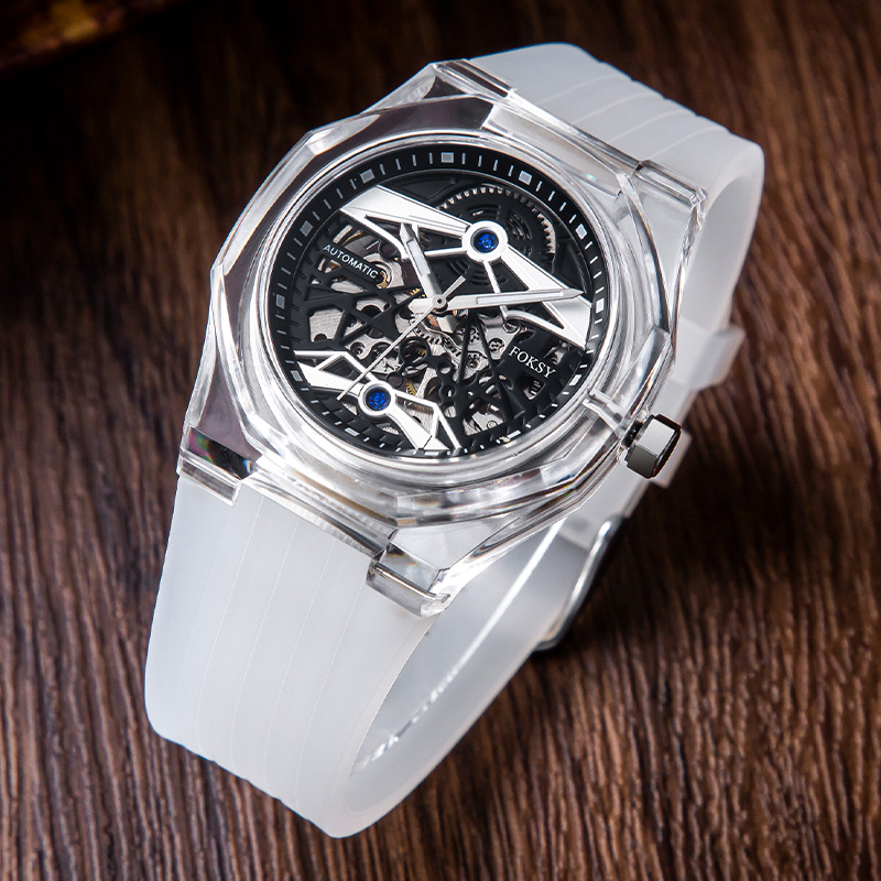 Custom Men Watch Automatic Watch Silicone Plastic 3ATM Luminous Skeleton Watch K030-6-1003