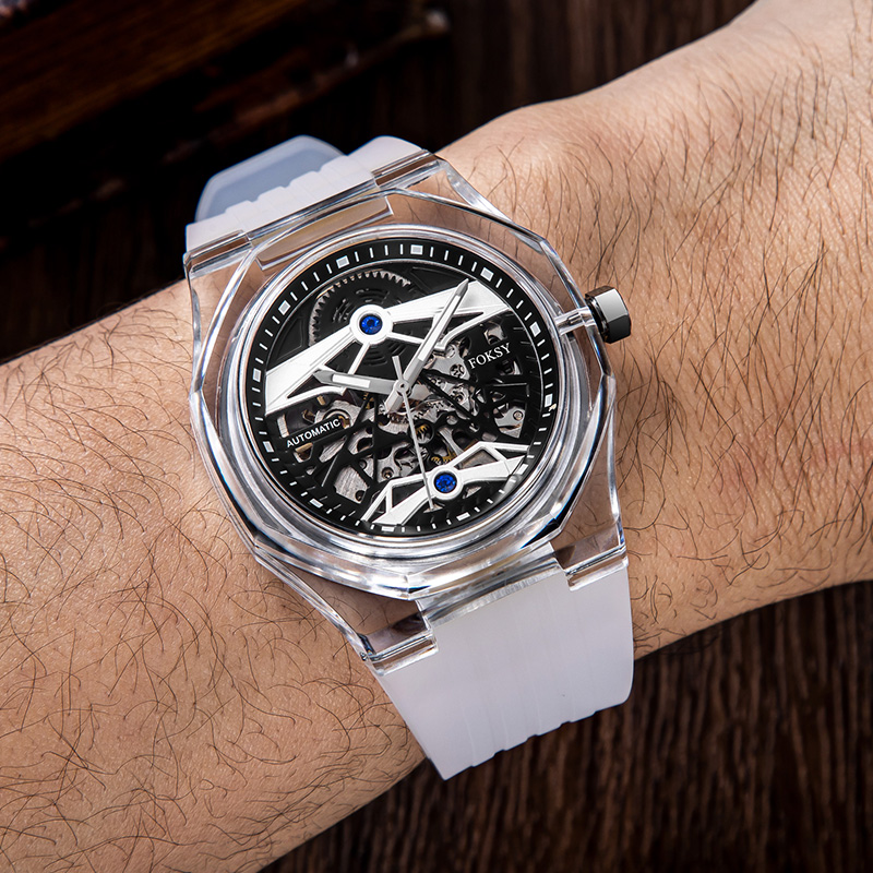 Custom Men Watch Automatic Watch Silicone Plastic 3ATM Luminous Skeleton Watch K030-6-1003