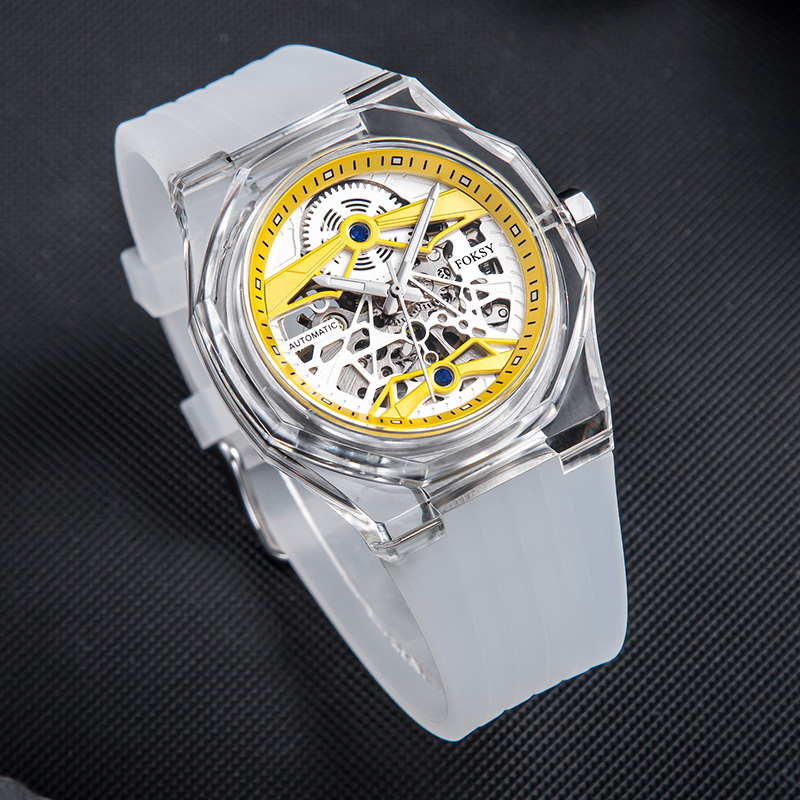 Custom Men Watch Automatic Watch Silicone Plastic 3ATM Luminous Skeleton Watch K030-6-1003