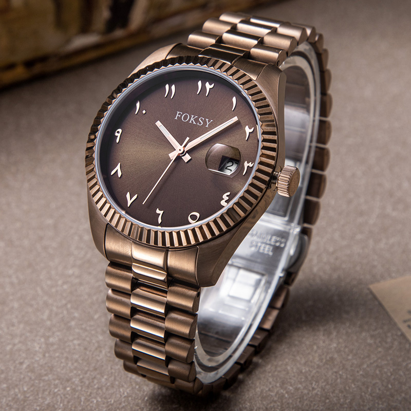 Custom Men Watch Quartz Watch Stainless Steel 5ATM Luminous Date Arabic Watch 657-7-1004