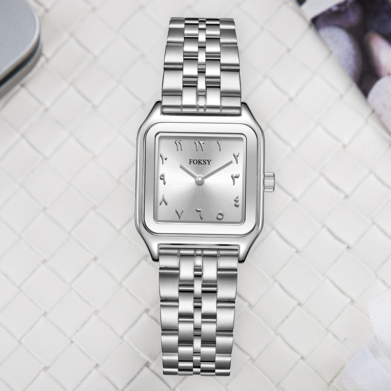Women Watch Quartz Watch Stainless Steel Square 5ATM Waterproof Fashion Leisure Arabic Watch 214-7-1006