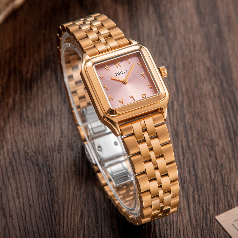 Women Watch Quartz Watch Stainless Steel Square 5ATM Waterproof Fashion Leisure Arabic Watch 214-7-1006