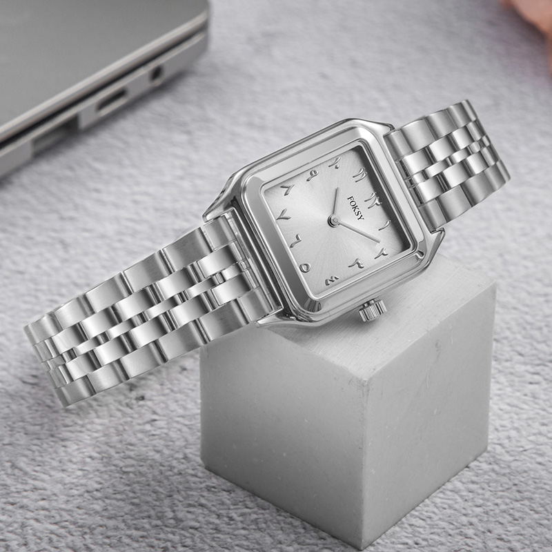Women Watch Quartz Watch Stainless Steel Square 5ATM Waterproof Fashion Leisure Arabic Watch 214-7-1006