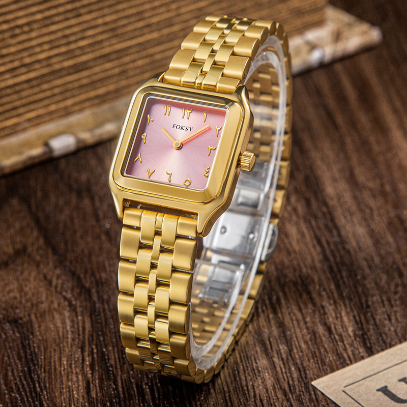 Women Watch Quartz Watch Stainless Steel Square 5ATM Waterproof Fashion Leisure Arabic Watch 214-7-1006
