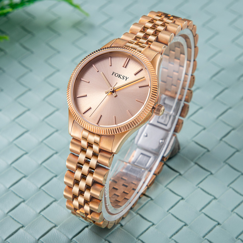 Women Watch Quartz Watch Stainless Steel Luxury 5ATM Waterproof Leisure Fashion Fluted Bezel Watch 205-7-1002