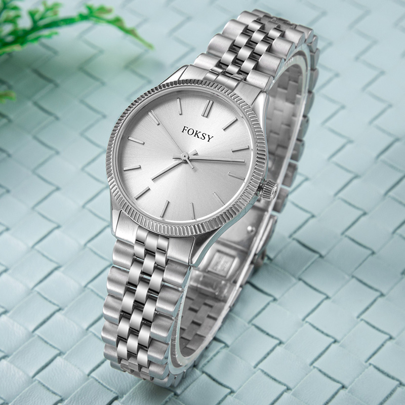 Women Watch Quartz Watch Stainless Steel Luxury 5ATM Waterproof Leisure Fashion Fluted Bezel Watch 205-7-1002