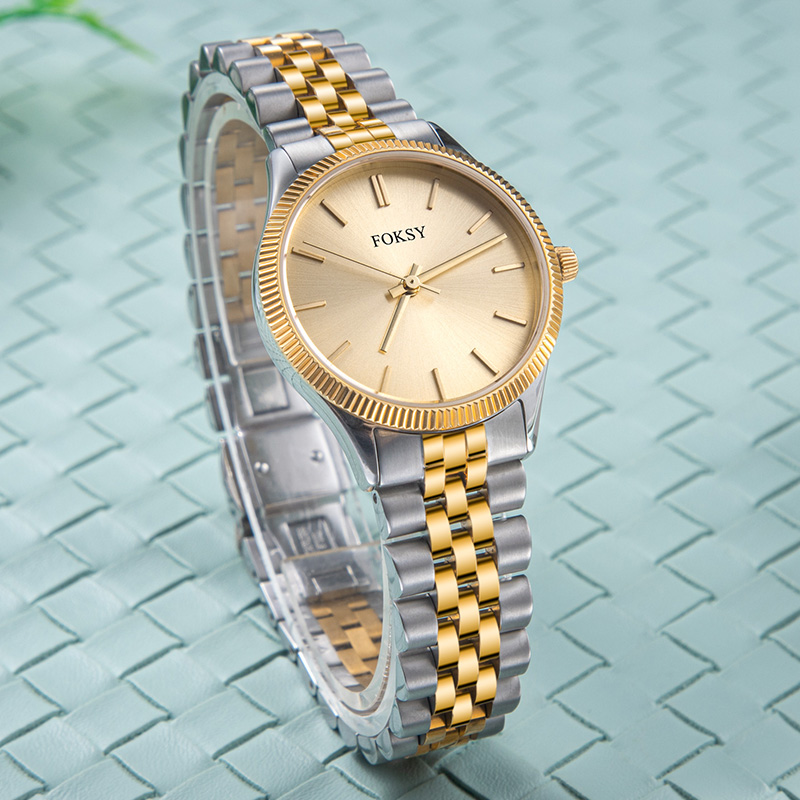 Women Watch Quartz Watch Stainless Steel Luxury 5ATM Waterproof Leisure Fashion Fluted Bezel Watch 205-7-1002